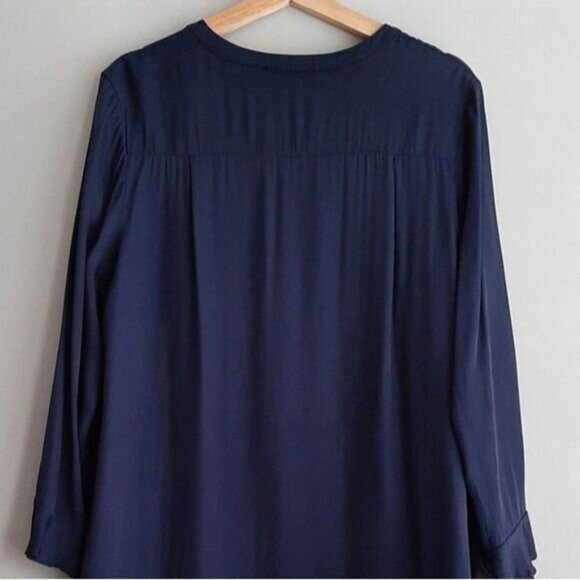 REPEAT Silk Blend Long Sleeve Shift Mini Dress Navy Blue Sz L - Picture 6 of 10